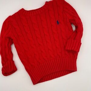 Ralph Lauren Red Cable Knit Sweater Baby Boy Girl 9M